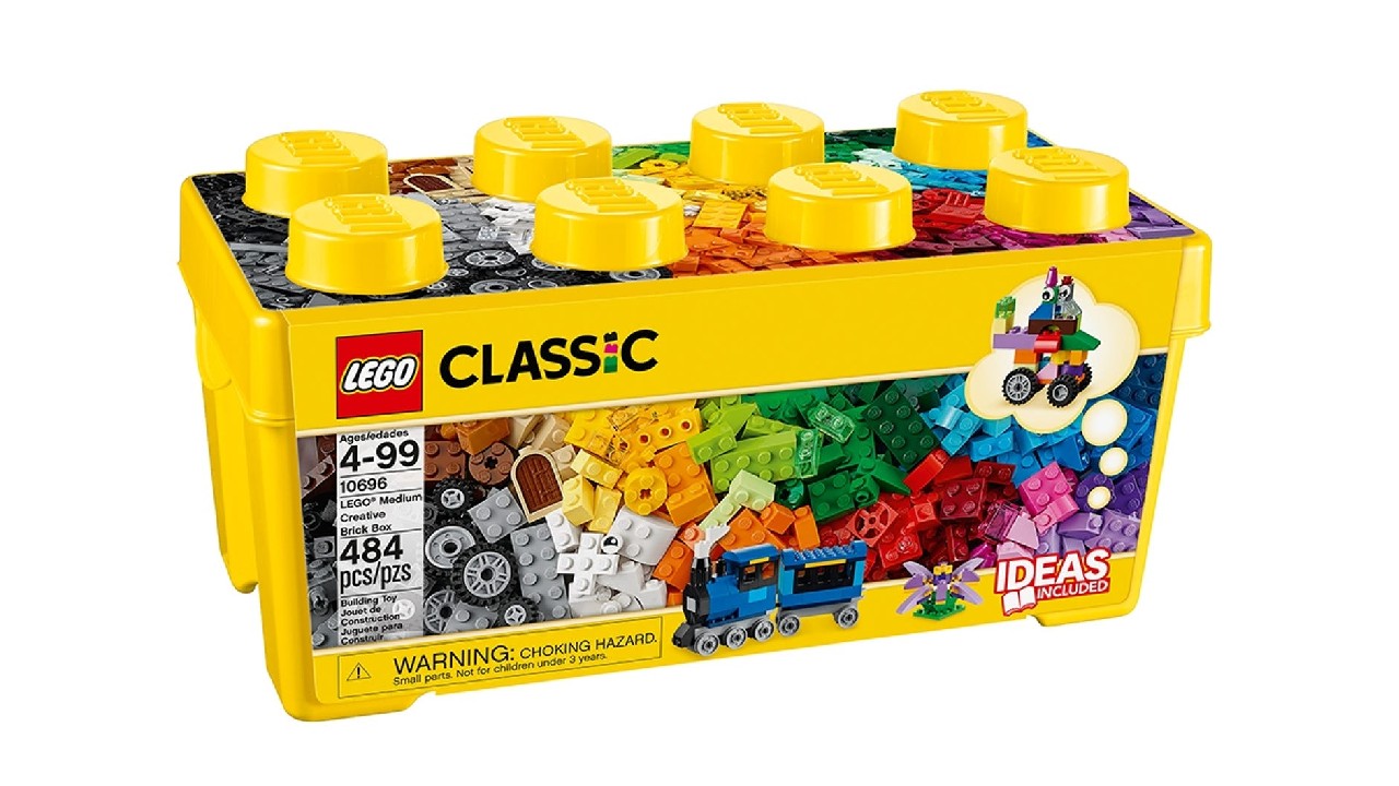 Lego-shaped box full of lego
