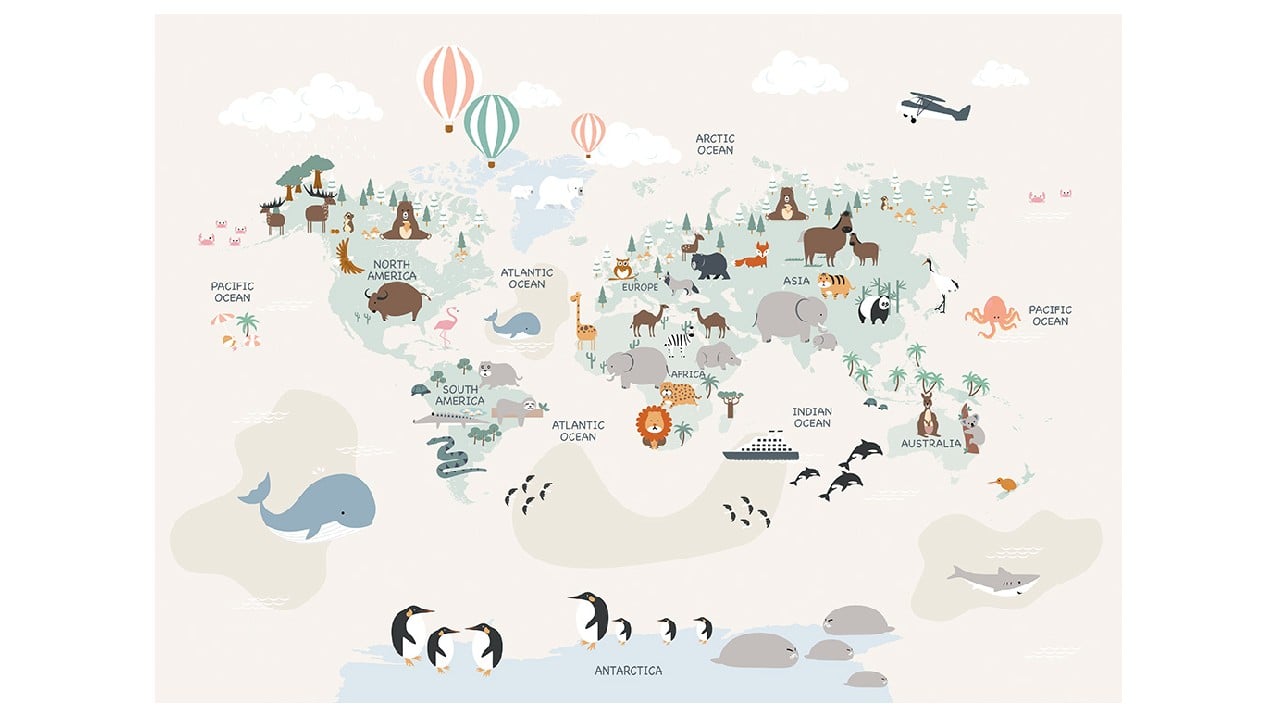 map of world with animals