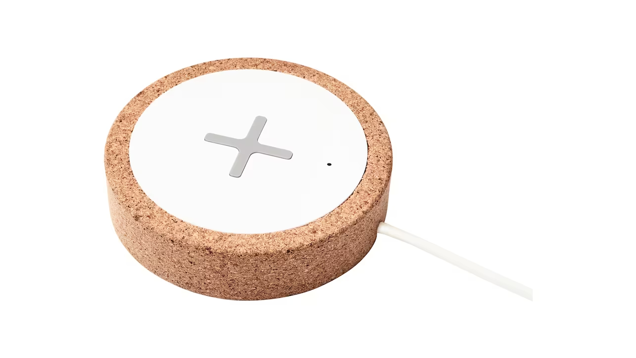 white round wireless charger with cork base